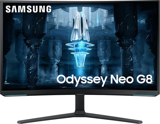 (Pre-Owned) SAMSUNG 32" Odyssey Neo G8 4K UHD 240Hz 1ms G-Sync 1000R Curved Gaming Monitor, Quantum HDR2000, AMD FreeSync Premium Pro, Matte Display, Ultrawide Game View, DisplayPort, Black & White, 2022